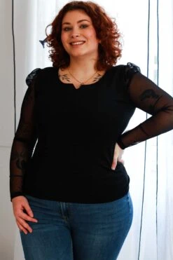 Top à Manches Longues Laine Et Soie à Paillètes Noir