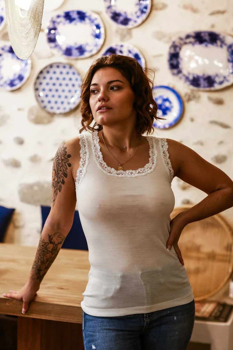 Débardeur Dentelle Laine Et Soie Ivoire 1 Débardeur Dentelle Laine Et Soie Ivoire