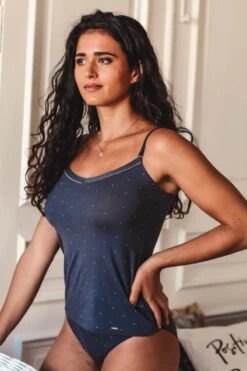 Top à Pois Blancs -Lingerie Sensuel Boutique debardeur avet bleu jeans pois micromodal 5