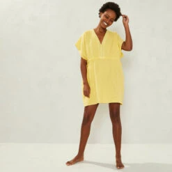 Kaftan Court Jaune 8 Kaftan Court Jaune -Lingerie Sensuel Boutique kaftancotoncreponjauneplage