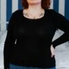 Top à Manches Longues Laine Et Soie à Côte Noir