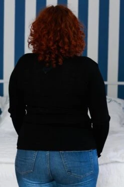 Top à Manches Longues Laine Et Soie à Côte Noir -Lingerie Sensuel Boutique laine et soie manche longue fraly 3