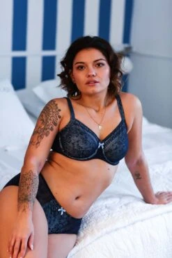 Rosa Faia Culotte Haute Bleu Marine Fleur -Lingerie Sensuel Boutique soutien gorge bleu fleur rosa faia 1