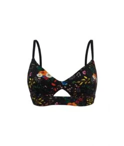 Soutien-gorge Triangle Sans Armature Fleurette -Lingerie Sensuel Boutique soutien gorge triangle sans armature coton triangle fleurette noir esquisse 4