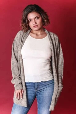 Veste Mis Longue En Laine Alapga Beige Chiné