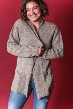 Veste Mis Longue En Laine Alapga Beige Chiné -Lingerie Sensuel Boutique veste laine alpaga oscalito 3